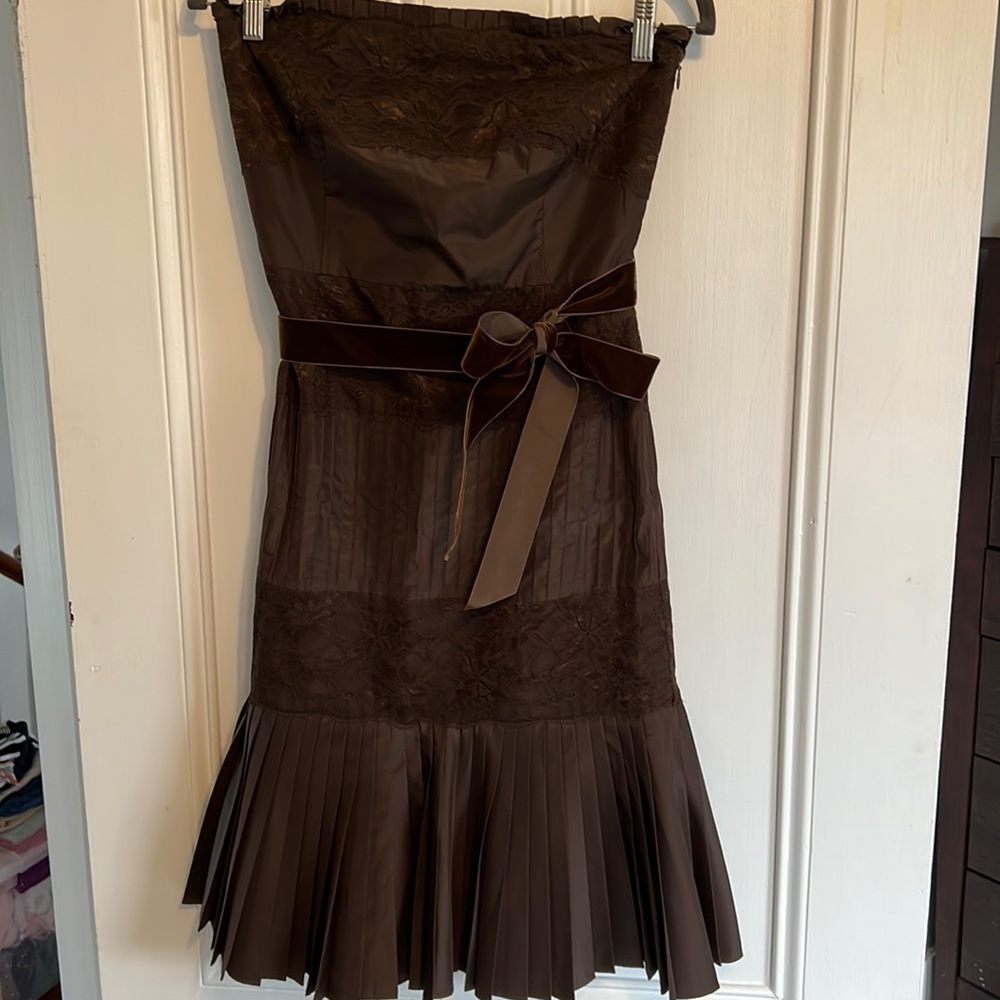 Banana Republic strapless brown dress with velvet ribbon